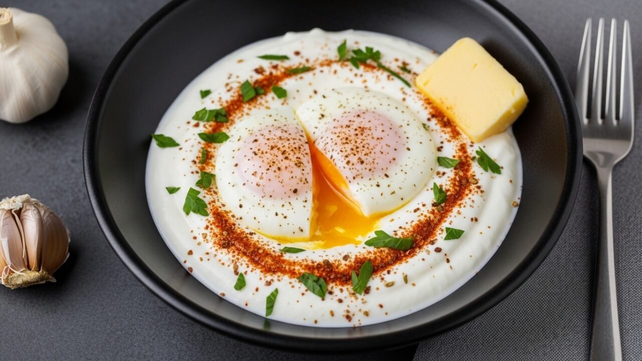 Ceıvır: Poached Eggs in Creamy Garlic Yogurt & Spiced Butter